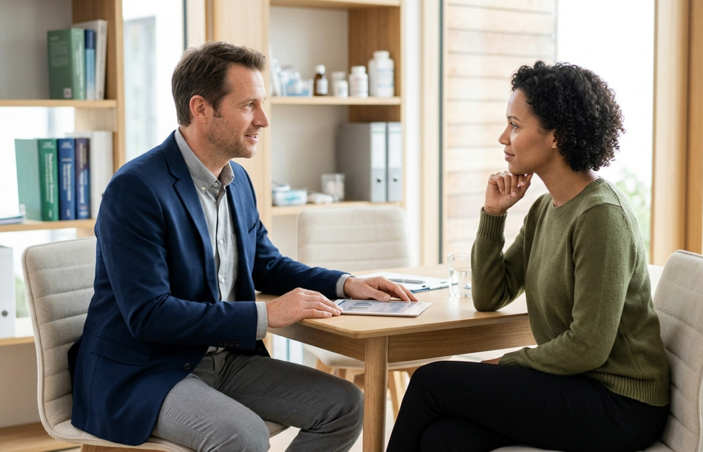 Doctor discussing lab results with a patient during a consultation